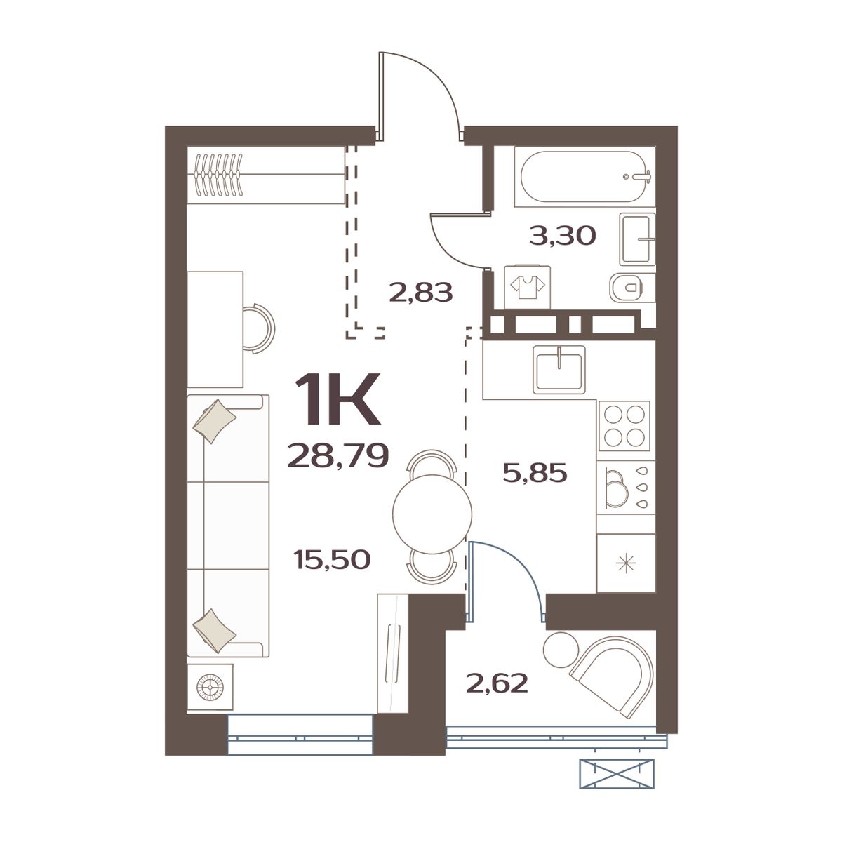 ЖК Меридианы Улисса, 1-комн кв 28,79 м2, за 4 934 000 ₽, 1 этаж